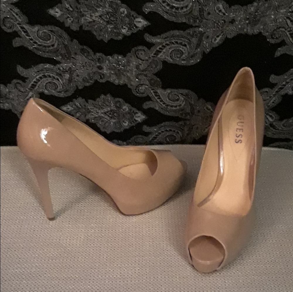 Guess Open Toe Patent Leather 5" Heels
